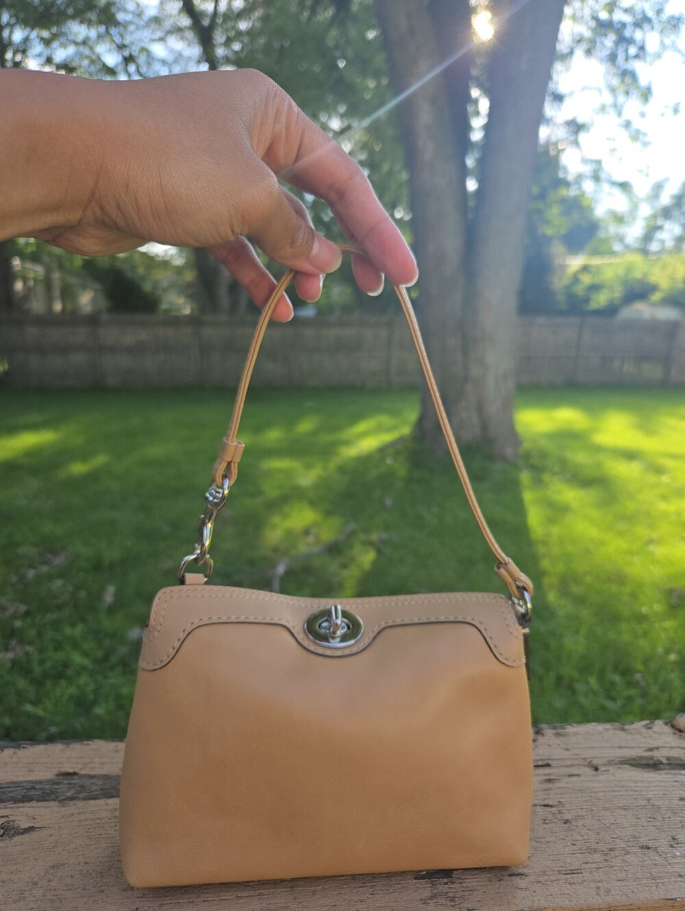 Coach Y2K Mini Turnlock Purse Tan Leather